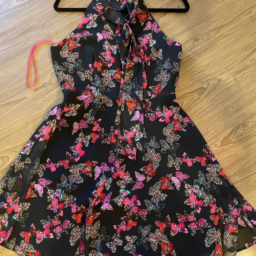Beautiful black and pink butterfly pattern summer dress.